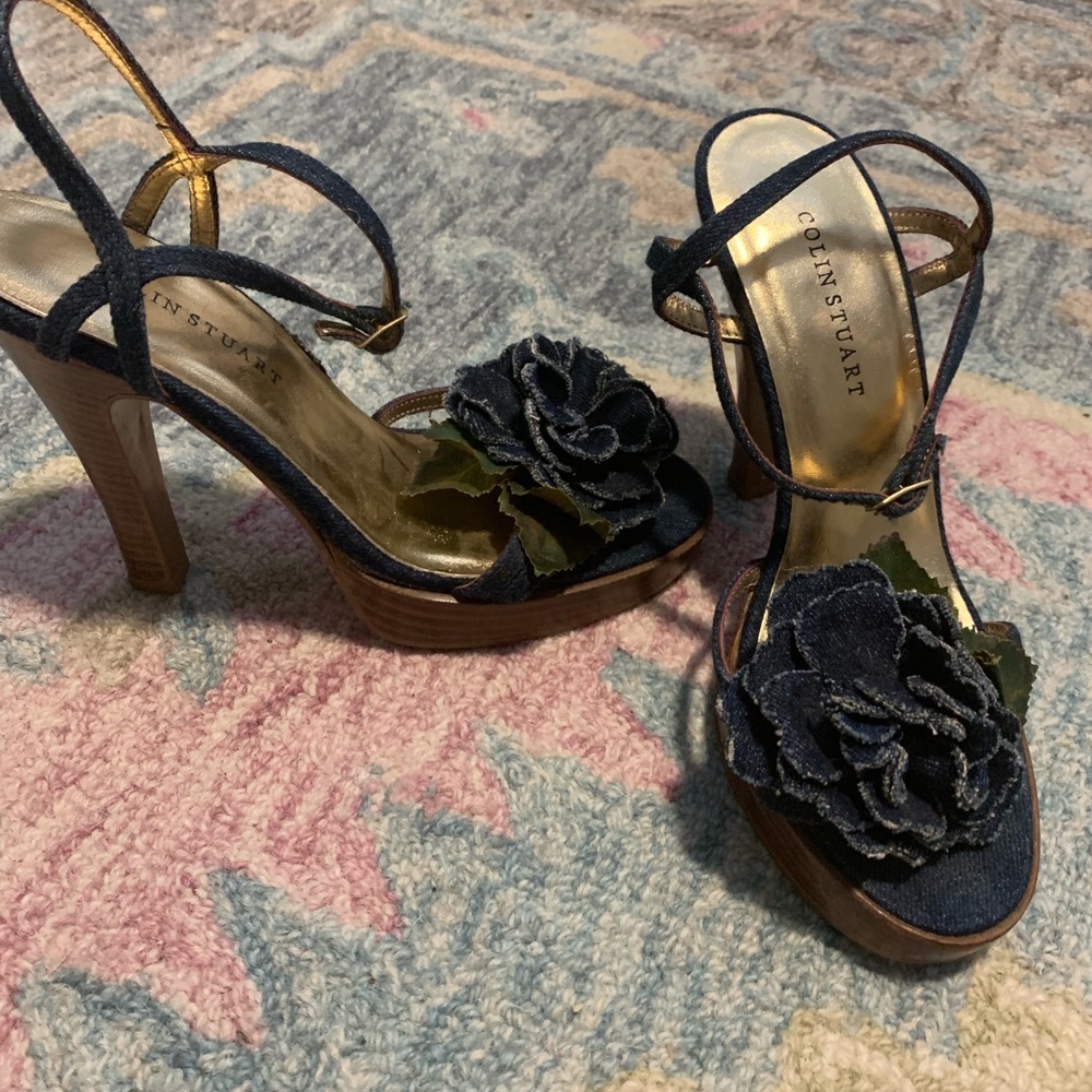 Vintage denim flower heels